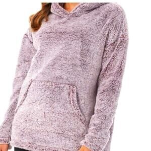 Womens Cozy Plush Hooded Pullover Sweatshirt Size XXL Kangaroo Pocket Wine Cream